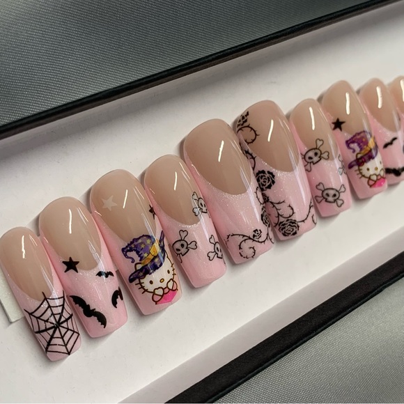 Hello Kitty Pink French Witchy Gothic Nails - Picture 3 of 7